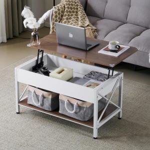 imageVINGLI 36quot Lift Top Coffee Table with Free Cloth Storage Bins White Walnut Framhouse Coffee Tables for Living Room Small Modern Coffee Table for Small Space in Minimalistic Style Dark WalnutWhite