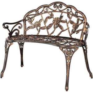 imageVINGLI 385quot Patio Park Garden Outdoor Metal Rose BenchCast Iron Cast Aluminium Frame Antique Finish ChairAccented Lawn Front Porch Path Yard Decor Deck Furniture for 2 Person SeatWhiteBronze