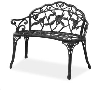 imageVINGLI 385quot Patio Park Garden Outdoor Metal Rose BenchCast Iron Cast Aluminium Frame Antique Finish ChairAccented Lawn Front Porch Path Yard Decor Deck Furniture for 2 Person SeatWhiteBlack