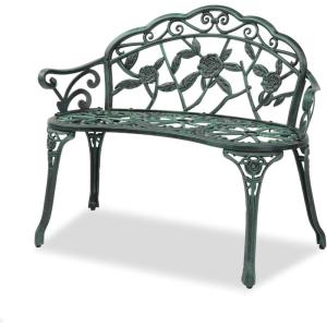 imageVINGLI 385quot Patio Park Garden Outdoor Metal Rose BenchCast Iron Cast Aluminium Frame Antique Finish ChairAccented Lawn Front Porch Path Yard Decor Deck Furniture for 2 Person SeatWhiteGreenblack