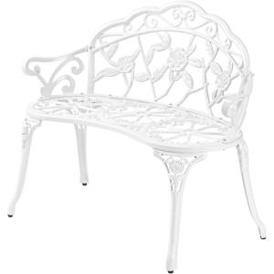 imageVINGLI 385quot Patio Park Garden Outdoor Metal Rose BenchCast Iron Cast Aluminium Frame Antique Finish ChairAccented Lawn Front Porch Path Yard Decor Deck Furniture for 2 Person SeatWhiteWhite