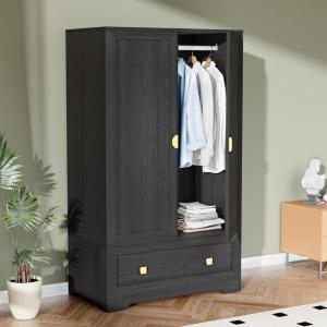 imageVINGLI 38quot W Armoire Wardrobe Closet with Hanging Rod Bedroom 71quot Freestanding Wardrobe Cabinet with Doors Adjustable Shelves and Drawer Open Compartment Rustic BrownBlack