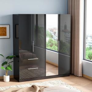 imageVINGLI 38quot W Armoire Wardrobe Closet with Hanging Rod Bedroom 71quot Freestanding Wardrobe Cabinet with Doors Adjustable Shelves and Drawer Open Compartment Rustic BrownHigh Gloss Black