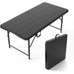 imageVINGLI 4 FT Plastic Folding Camping Table3Level Adjustable Height Portable inOutdoor Party Picnic Dining Desk Garden Soccer Multipurpose Entertaining ActivitiesWhiteBlack