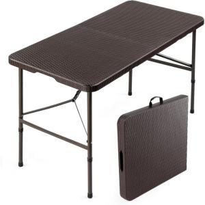 imageVINGLI 4 FT Plastic Folding Camping Table3Level Adjustable Height Portable inOutdoor Party Picnic Dining Desk Garden Soccer Multipurpose Entertaining ActivitiesWhiteBrown