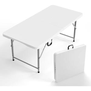 imageVINGLI 4 FT Plastic Folding Camping Table3Level Adjustable Height Portable inOutdoor Party Picnic Dining Desk Garden Soccer Multipurpose Entertaining ActivitiesWhiteWhite