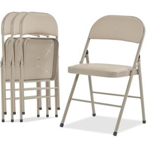 imageVINGLI 4 Pack Folding Chairs with Padded Seats Metal Frame with Pu Leather Seat ampamp Back Capacity 350 lbs Set of 4 BlackKhaki