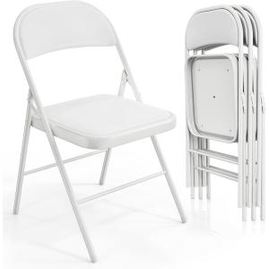 imageVINGLI 4 Pack Folding Chairs with Padded Seats Metal Frame with Pu Leather Seat ampamp Back Capacity 350 lbs Set of 4 BlackWhite