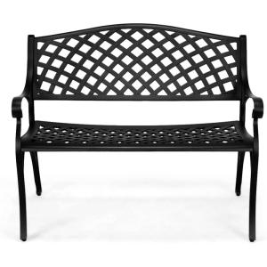 imageVINGLI 405quot Patio Garden BenchAnti Rust Cast Iron Cast Aluminum Frame for Outdoor Path Yard Lawn Work Entryway Decor Deck BlackBlack