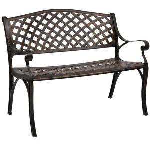 imageVINGLI 405quot Patio Garden BenchAnti Rust Cast Iron Cast Aluminum Frame for Outdoor Path Yard Lawn Work Entryway Decor Deck BlackBrown
