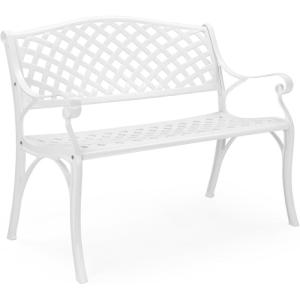 imageVINGLI 405quot Patio Garden BenchAnti Rust Cast Iron Cast Aluminum Frame for Outdoor Path Yard Lawn Work Entryway Decor Deck BlackWhite