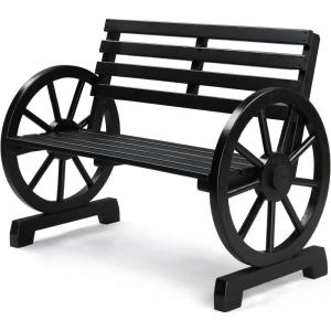 imageVINGLI 41quot Rustic Wooden Wheel Bench Outdoor Bench 2Person Patio Bench Wagon Slatted Seat Garden Benches for Outdoors 350lbs High Capacity Weather ResistanceBlack