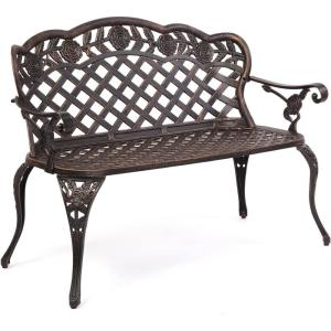 imageVINGLI 425quot Outdoor Bench Antique Cast Aluminum Front Porch Bench Metal Garden Benches Cast Iron Benches 23 People Seating BlackBronze