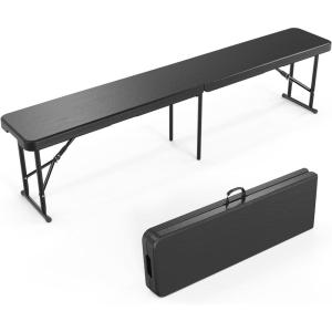 imageVINGLI 6 feet Plastic Folding BenchPortable inOutdoor Picnic Party Camping Dining Seat Garden Soccer Multipurpose Entertaining Activities Smooth HDPE Tabletop 1 Pack WhiteBlack