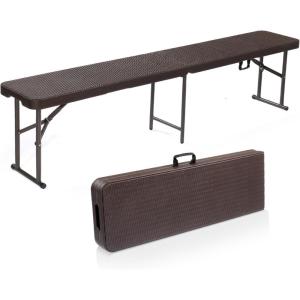 imageVINGLI 6 feet Plastic Folding BenchPortable inOutdoor Picnic Party Camping Dining Seat Garden Soccer Multipurpose Entertaining Activities Smooth HDPE Tabletop 1 Pack WhiteBrown