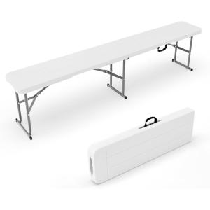 imageVINGLI 6 feet Plastic Folding BenchPortable inOutdoor Picnic Party Camping Dining Seat Garden Soccer Multipurpose Entertaining Activities Smooth HDPE Tabletop 1 Pack WhiteWhite