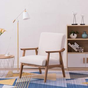 imageVINGLI Accent ChairUpholstered Sofa Chair Mid Century Modern ChairWooden Armchair Accent Chair Fabric Lounge Chair for Living RoomBeige