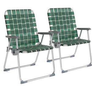 imageVINGLI Aluminum Patio Lawn Chairs Folding Set of 2 with Detachable Cup Holder Webbed Beach Chair Folding Chair Outdoor Portable Camping Chair for Yard Garden Blue alulawnchairDark Green