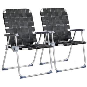 imageVINGLI Aluminum Patio Lawn Chairs Folding Set of 2 with Detachable Cup Holder Webbed Beach Chair Folding Chair Outdoor Portable Camping Chair for Yard Garden Blue alulawnchairBlack