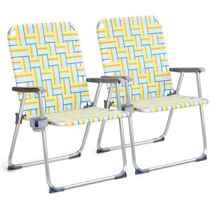 imageVINGLI Aluminum Patio Lawn Chairs Folding Set of 2 with Detachable Cup Holder Webbed Beach Chair Folding Chair Outdoor Portable Camping Chair for Yard Garden Blue alulawnchairYellow