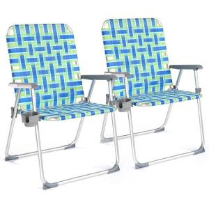 imageVINGLI Aluminum Patio Lawn Chairs Folding Set of 2 with Detachable Cup Holder Webbed Beach Chair Folding Chair Outdoor Portable Camping Chair for Yard Garden Blue alulawnchairBlueGreen