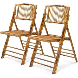 imageVINGLI Bamboo Folding Chair Foldable Dining Wood Chairs Comfortable Seat for Outdoor ampamp Indoor Patio Porch Wedding Party Event 2 PackSet of 2