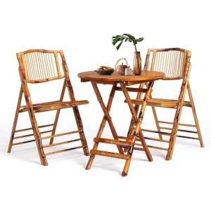 imageVINGLI Bamboo Folding Chair Foldable Dining Wood Chairs Comfortable Seat for Outdoor ampamp Indoor Patio Porch Wedding Party Event 2 PackSet of 3
