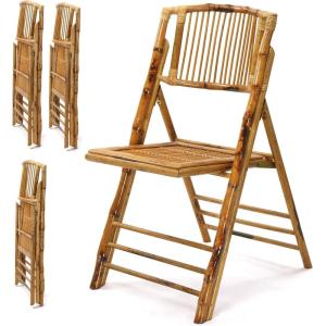 imageVINGLI Bamboo Folding Chair Foldable Dining Wood Chairs Comfortable Seat for Outdoor ampamp Indoor Patio Porch Wedding Party Event 2 PackSet of 4