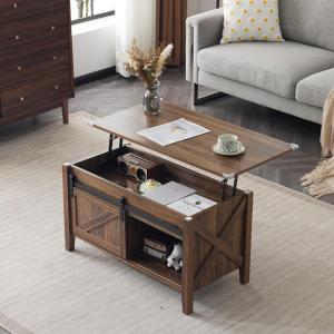 imageVINGLI Farmhouse Lift Top Coffee Table Rustic Grey with Storage ShelfHidden Compartment Mesa De Centro para SalaEspresso