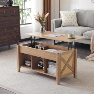 imageVINGLI Farmhouse Lift Top Coffee Table Rustic Grey with Storage ShelfHidden Compartment Mesa De Centro para SalaRattan Natural