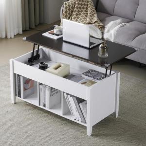 imageVINGLI Farmhouse Lift Top Coffee Table Rustic Grey with Storage ShelfHidden Compartment Mesa De Centro para SalaWhite Brown