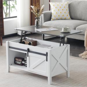imageVINGLI Farmhouse Lift Top Coffee Table Rustic Grey with Storage ShelfHidden Compartment Mesa De Centro para SalaWhite Charcoal