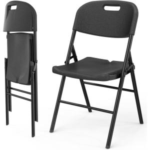 imageVINGLI Folding Chairs Heavy Duty Foldable Chair Portable HDPE Plastic Seat with Steel Frame for Indoor Outdoor Dinning Party Wedding School Use White 4 PackBlack
