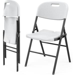 imageVINGLI Folding Chairs Heavy Duty Foldable Chair Portable HDPE Plastic Seat with Steel Frame for Indoor Outdoor Dinning Party Wedding School Use White 4 PackWhite
