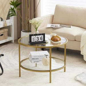 imageVINGLI Glass Coffee Table30quot Round Coffee Table Black Coffee Tables for Living Room 2Tier Clear Glass Top Side Table with Storage Simple ampamp Modern Center Table Mesa de Centro para SalaClearchampagne Gold