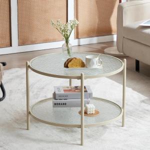 imageVINGLI Glass Coffee Table30quot Round Coffee Table Black Coffee Tables for Living Room 2Tier Clear Glass Top Side Table with Storage Simple ampamp Modern Center Table Mesa de Centro para SalaWaterwavebeige