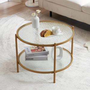 imageVINGLI Glass Coffee Table30quot Round Coffee Table Black Coffee Tables for Living Room 2Tier Clear Glass Top Side Table with Storage Simple ampamp Modern Center Table Mesa de Centro para SalaWaterwavematte Gold