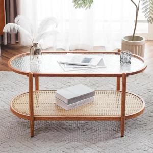 imageVINGLI Glass Coffee Table30quot Round Coffee Table Black Coffee Tables for Living Room 2Tier Clear Glass Top Side Table with Storage Simple ampamp Modern Center Table Mesa de Centro para SalaWaterwaveoval Rattan Walnut