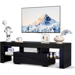 imageVINGLI LED TV Stand 67 Modern Entertainment Center with LED Lights and Storage for 65707585 Inch TV White 67 x 14 x 16Black