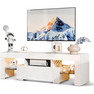 imageVINGLI LED TV Stand 67 Modern Entertainment Center with LED Lights and Storage for 65707585 Inch TV White 67 x 14 x 16White