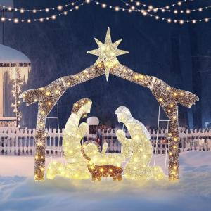 imageVINGLI Lighted Outdoor Nativity Scene 6ft Nativity Sets for Christmas Christmas Holy Family Yard Decoration w 190 LED Lights Stakes Zip TiesBrown