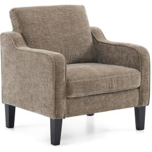 imageVINGLI Mid Century Modern Fabric Accent ChairBeige for Living Room Upholstered Armchair with Scooped Arms for BedroomApartmentStudioOfficeWaiting RoomBeigeLight Brown Chenille