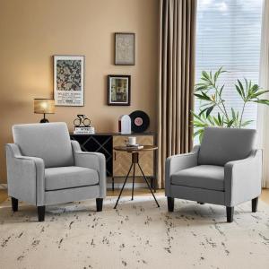 imageVINGLI Mid Century Modern Fabric Accent ChairBeige for Living Room Upholstered Armchair with Scooped Arms for BedroomApartmentStudioOfficeWaiting RoomBeigeLight Grey Linen