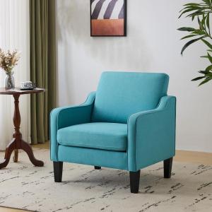 imageVINGLI Mid Century Modern Fabric Accent ChairBeige for Living Room Upholstered Armchair with Scooped Arms for BedroomApartmentStudioOfficeWaiting RoomBeigeTeal Blue Linen