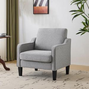 imageVINGLI Mid Century Modern Fabric Accent ChairBeige for Living Room Upholstered Armchair with Scooped Arms for BedroomApartmentStudioOfficeWaiting RoomBeigeGray Linen