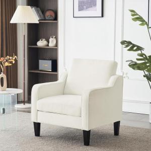 imageVINGLI Mid Century Modern Fabric Accent ChairBeige for Living Room Upholstered Armchair with Scooped Arms for BedroomApartmentStudioOfficeWaiting RoomBeigeCream White Chenille