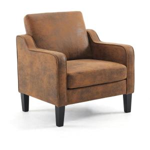 imageVINGLI Mid Century Modern Fabric Accent ChairBeige for Living Room Upholstered Armchair with Scooped Arms for BedroomApartmentStudioOfficeWaiting RoomBeigeRustic Bronzing Cloth