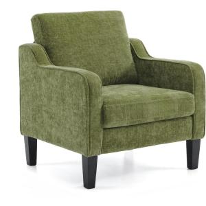 imageVINGLI Mid Century Modern Fabric Accent ChairBeige for Living Room Upholstered Armchair with Scooped Arms for BedroomApartmentStudioOfficeWaiting RoomBeigeOlive Green Chenille