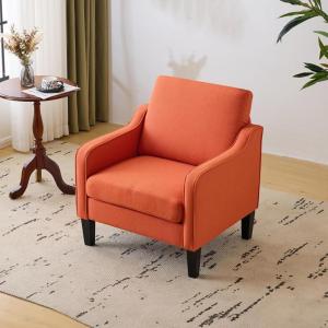imageVINGLI Mid Century Modern Fabric Accent ChairBeige for Living Room Upholstered Armchair with Scooped Arms for BedroomApartmentStudioOfficeWaiting RoomBeigeBurnt Orange Linen
