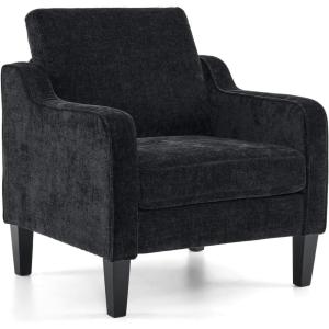 imageVINGLI Mid Century Modern Fabric Accent ChairBeige for Living Room Upholstered Armchair with Scooped Arms for BedroomApartmentStudioOfficeWaiting RoomBeigeBlack Chenille